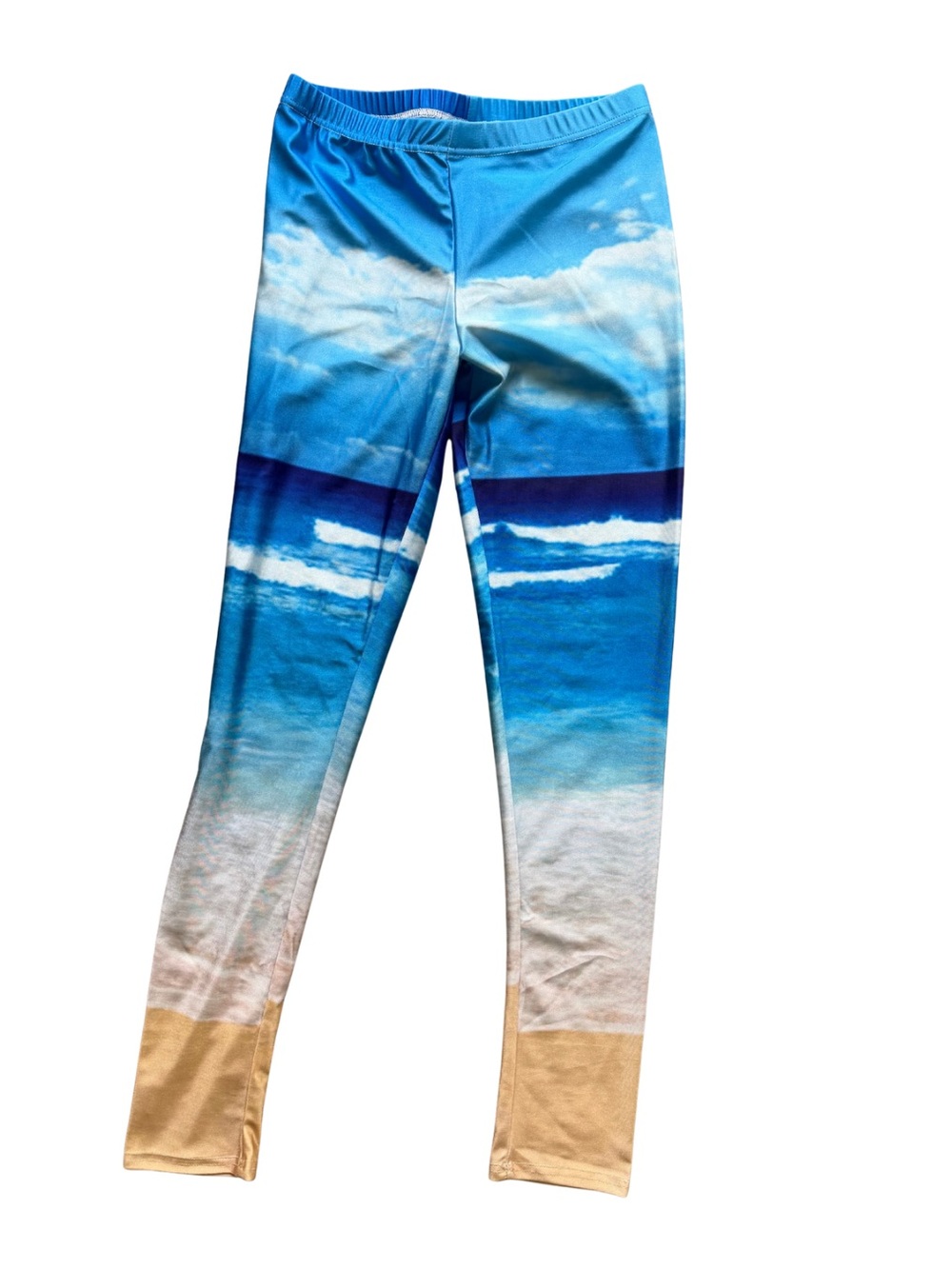 Ocean Print Leggings - Blue & Tan Beach Scene